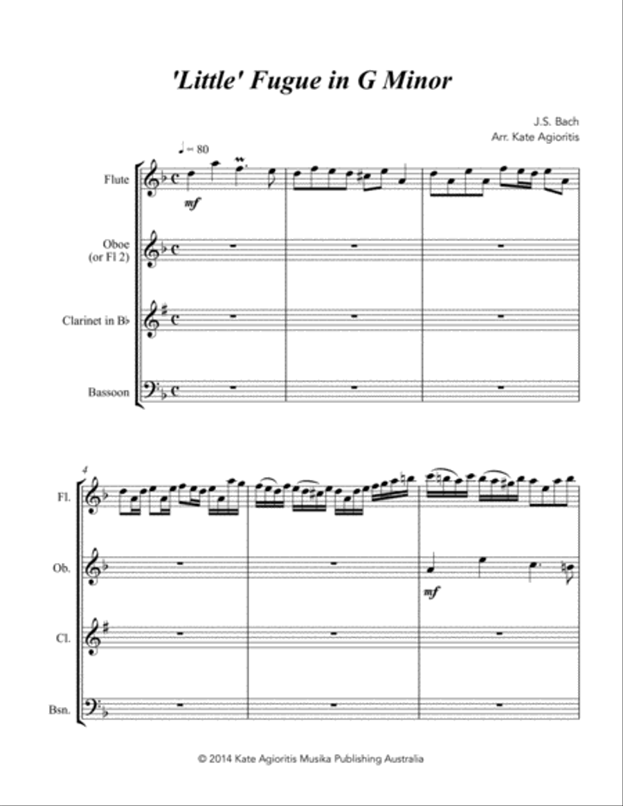 'Little' Fugue in G Minor - for Woodwind Quartet 'Little' Fugue in G Minor - for Woodwind Quartet Woodwind Quartet scores gallery preview page 2
