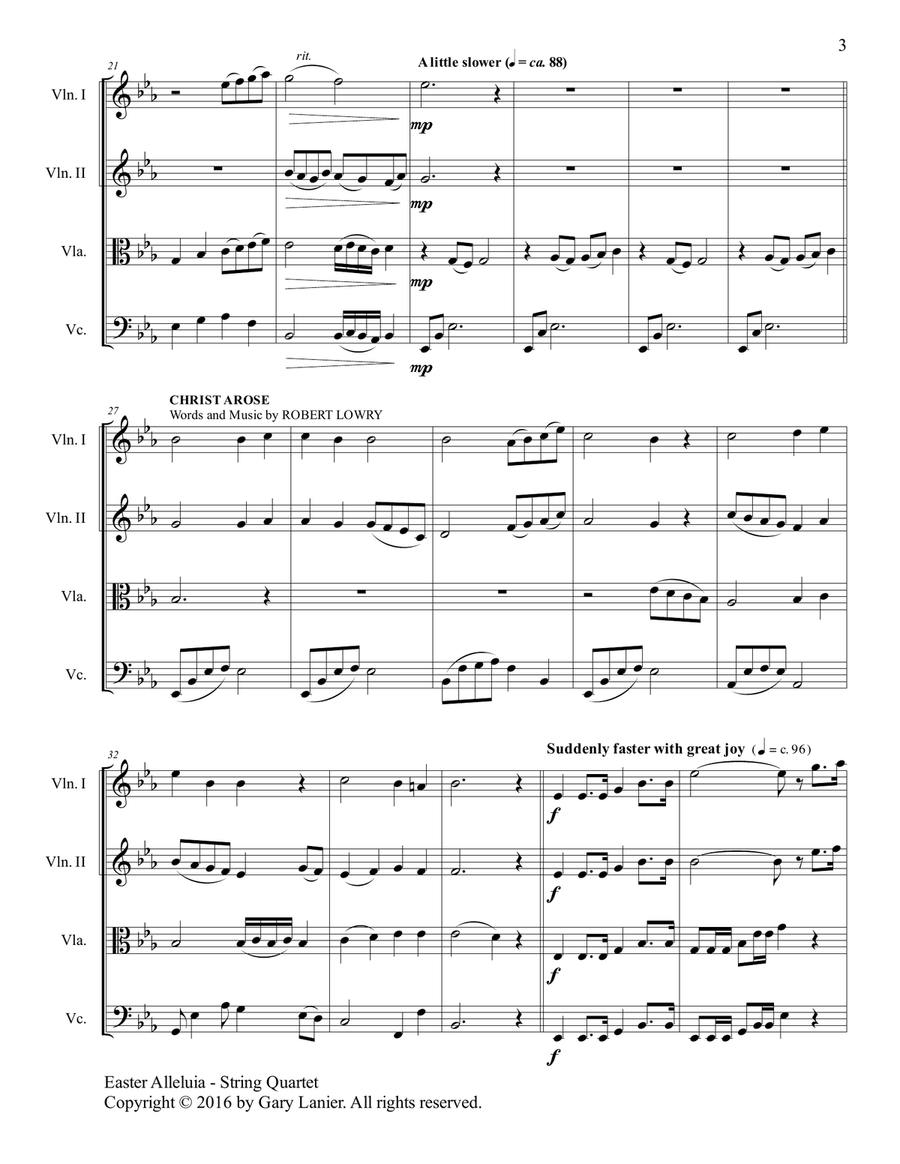 Gary Lanier: Easter Alleluia (String Quartet medley – Score & Parts) String Quartet scores gallery preview page 4