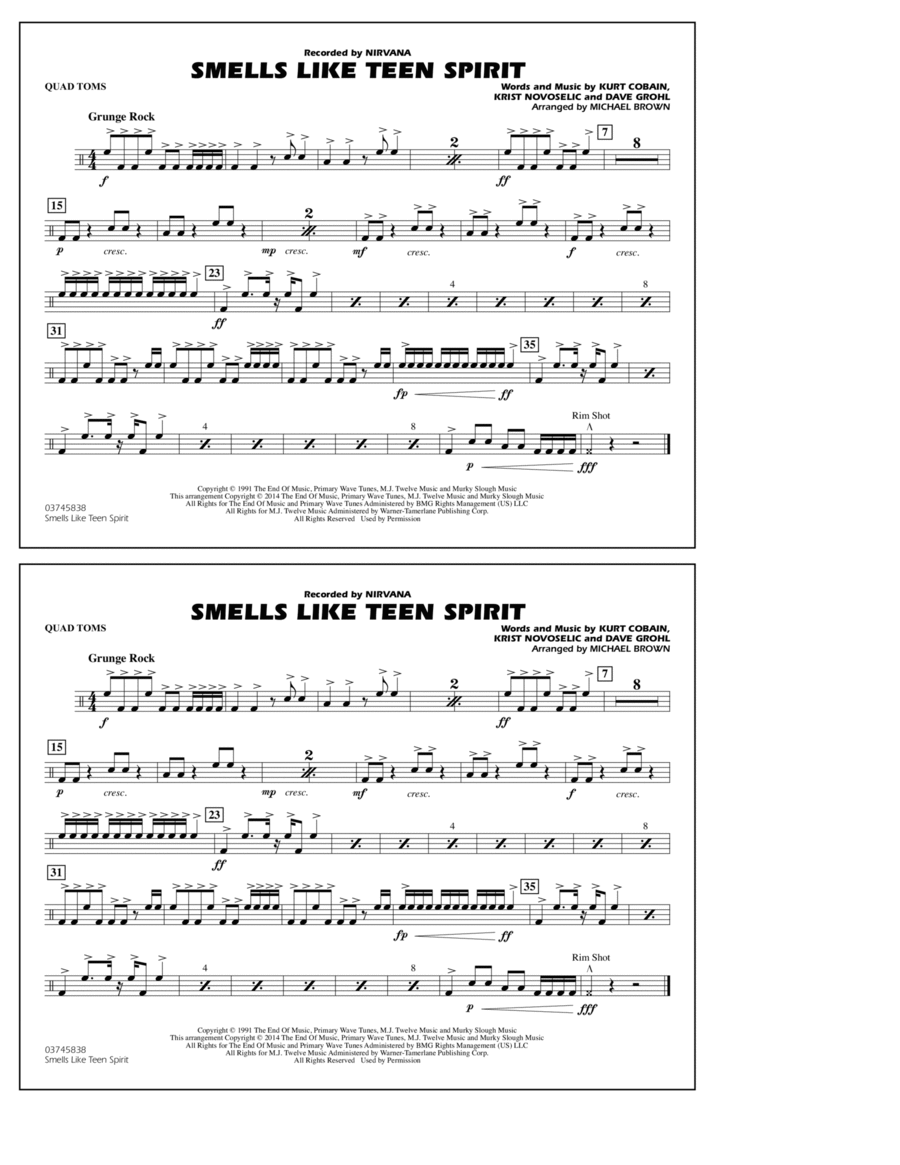 Smells Like Teen Spirit - Quad Toms Marching Band scores gallery preview page 1