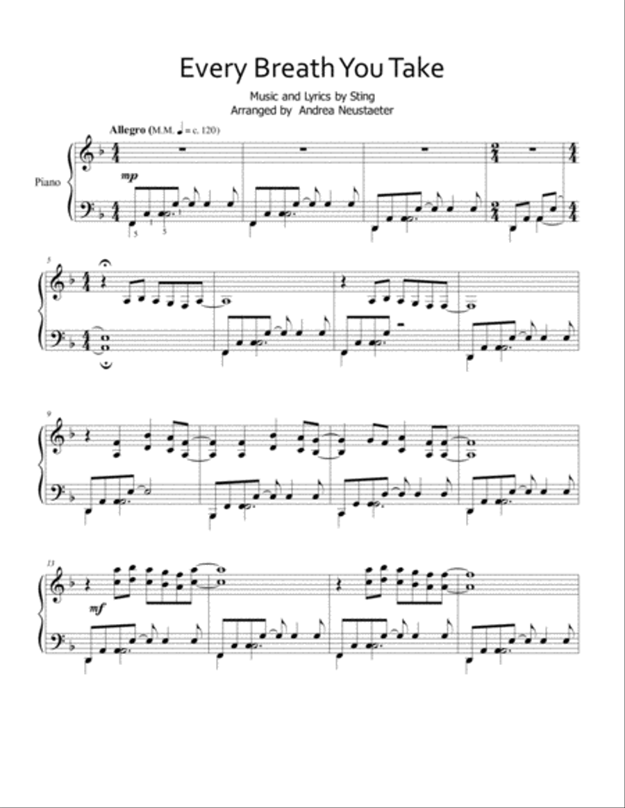 Every Breath You Take Piano Solo scores gallery preview page 2
