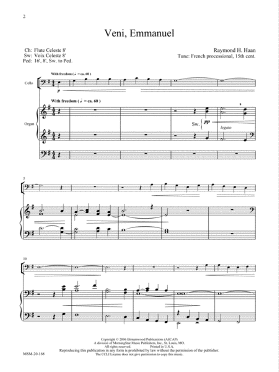 O Come, Emmanuel: Six Advent and Christmas Hymns for Cello or Viola and Organ Cello scores gallery preview page 10