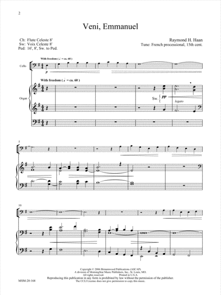 O Come, Emmanuel: Six Advent and Christmas Hymns for Cello or Viola and Organ image number null