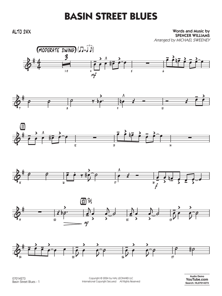 Basin Street Blues (arr. Michael Sweeney) - Alto Sax Jazz Ensemble scores gallery preview page 1