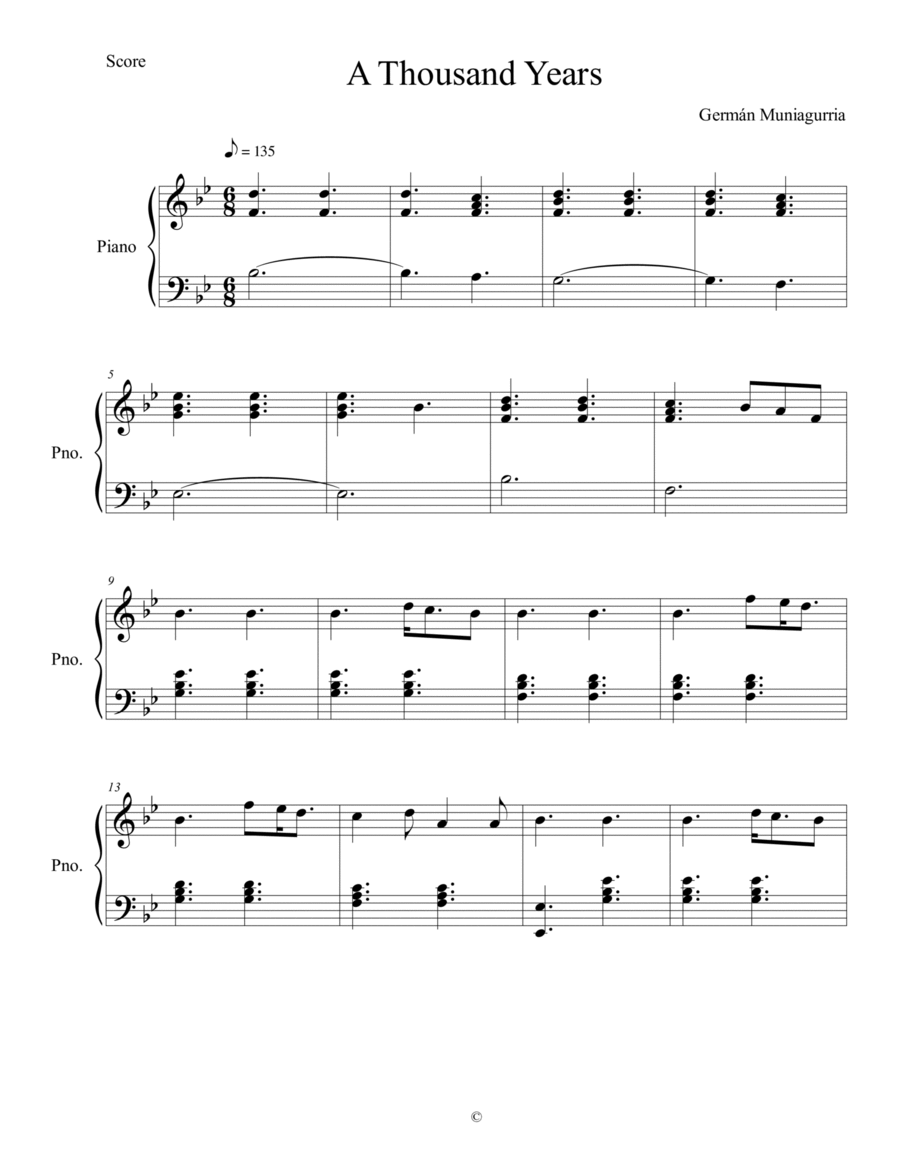 A Thousand Years A Thousand Years Piano Solo scores gallery preview page 1
