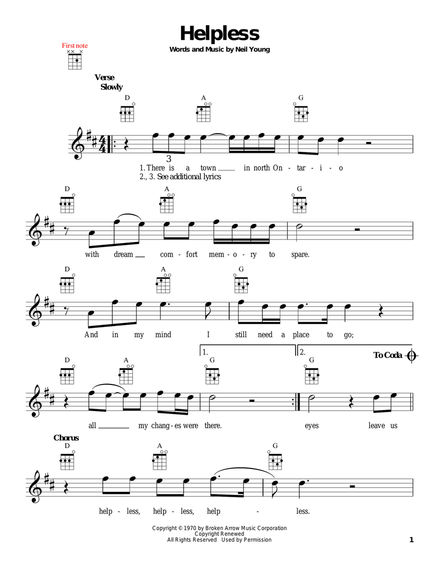 Helpless Ukulele scores gallery preview page 1