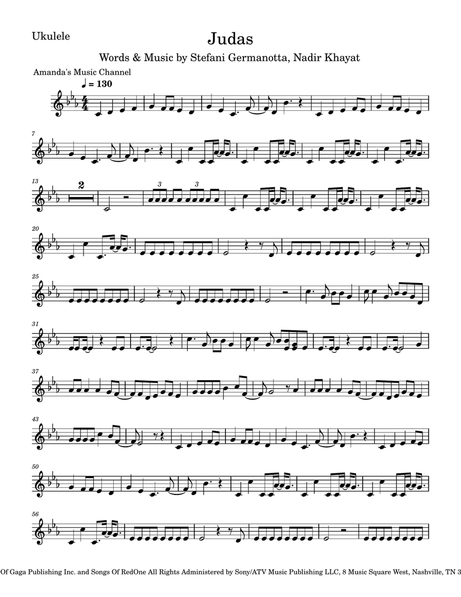 Judas Judas Ukulele scores gallery preview page 1