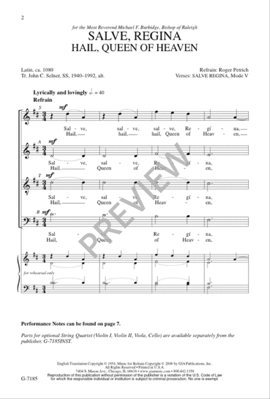 Salve Regina / Hail, Queen of Heaven 4-Part scores gallery preview page 2