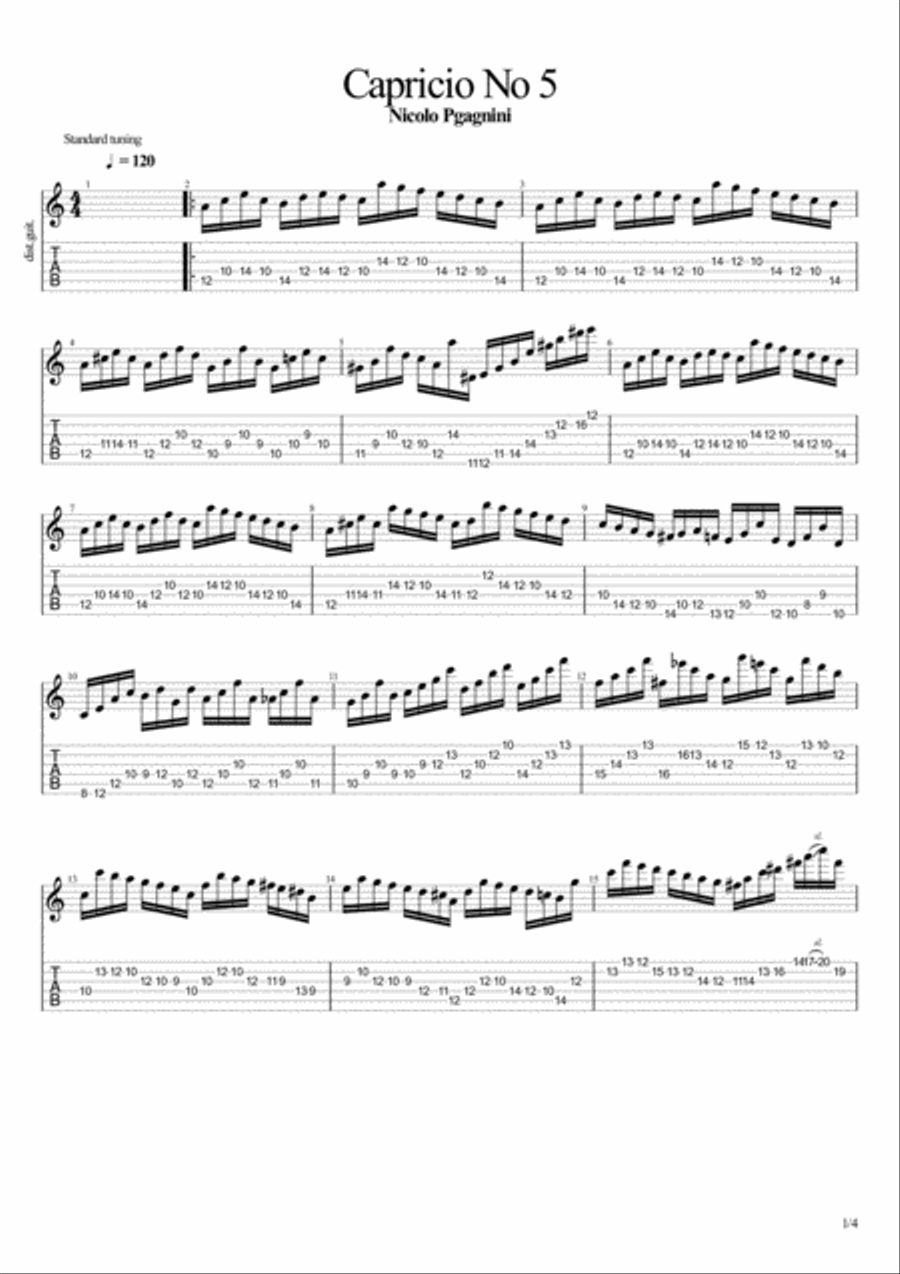 Capricio No 5 Classical Guitar scores gallery preview page 1