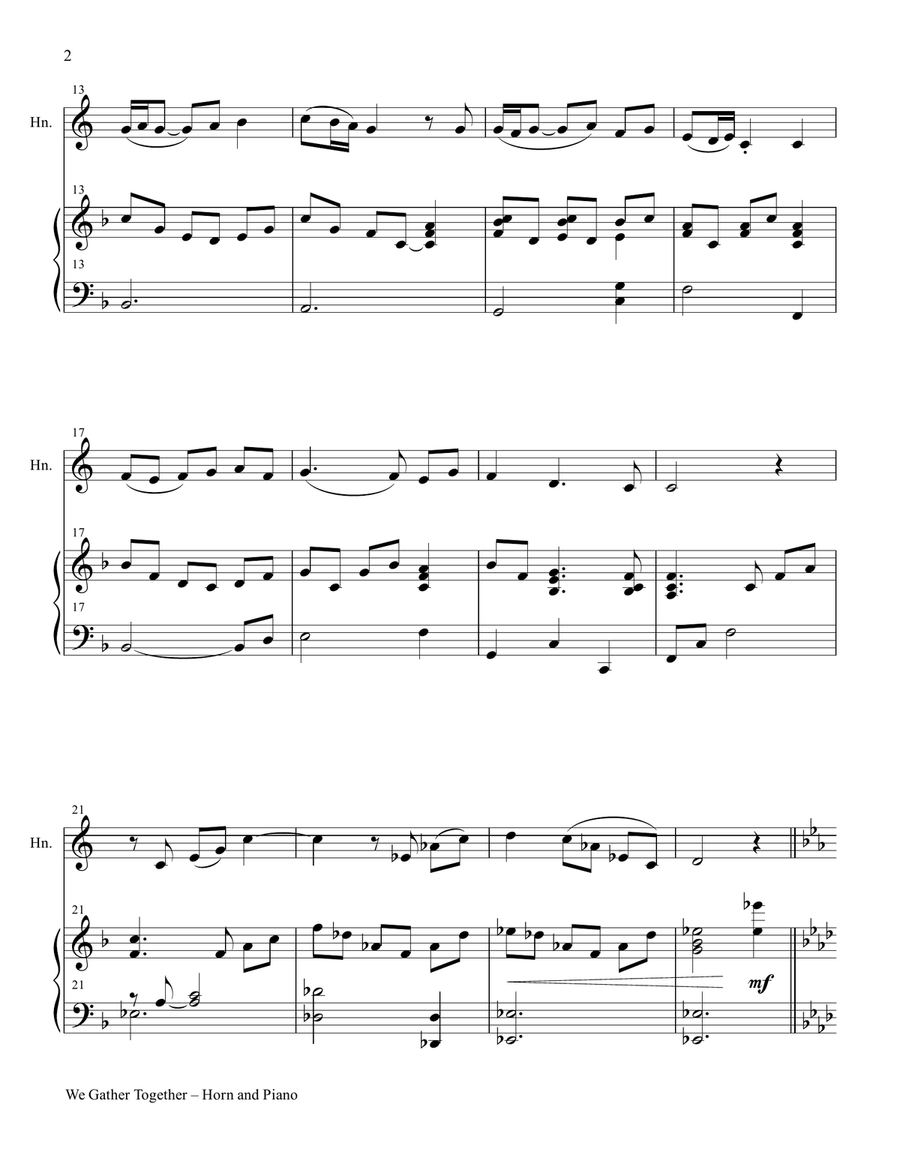 WE GATHER TOGETHER (Duet – Horn and Piano/Score and Parts) Brass Duet scores gallery preview page 3