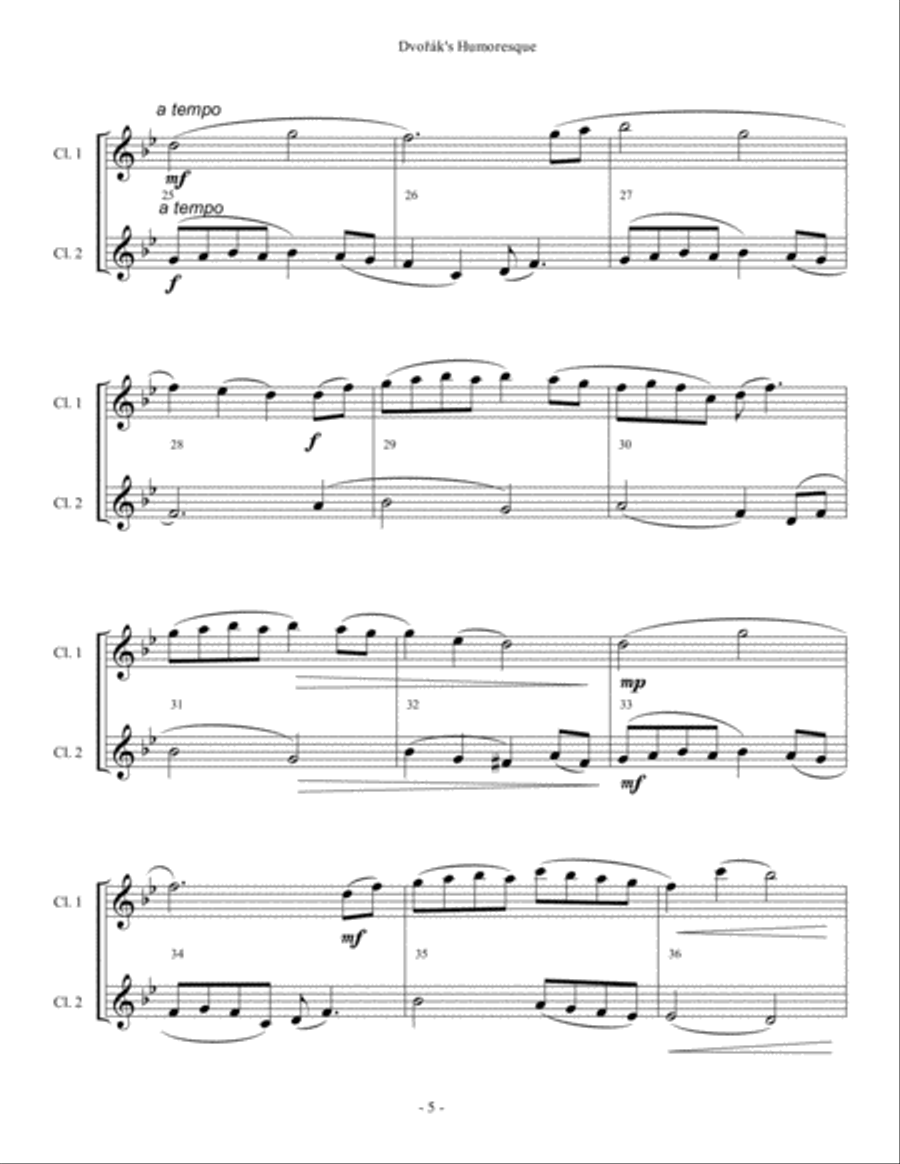 Dvorak's Humoresque - Clarinet Duet Clarinet Duet scores gallery preview page 5