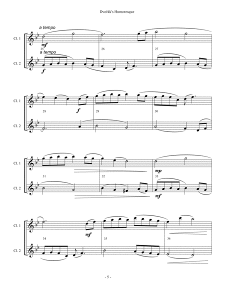 Dvorak's Humoresque - Clarinet Duet image number null