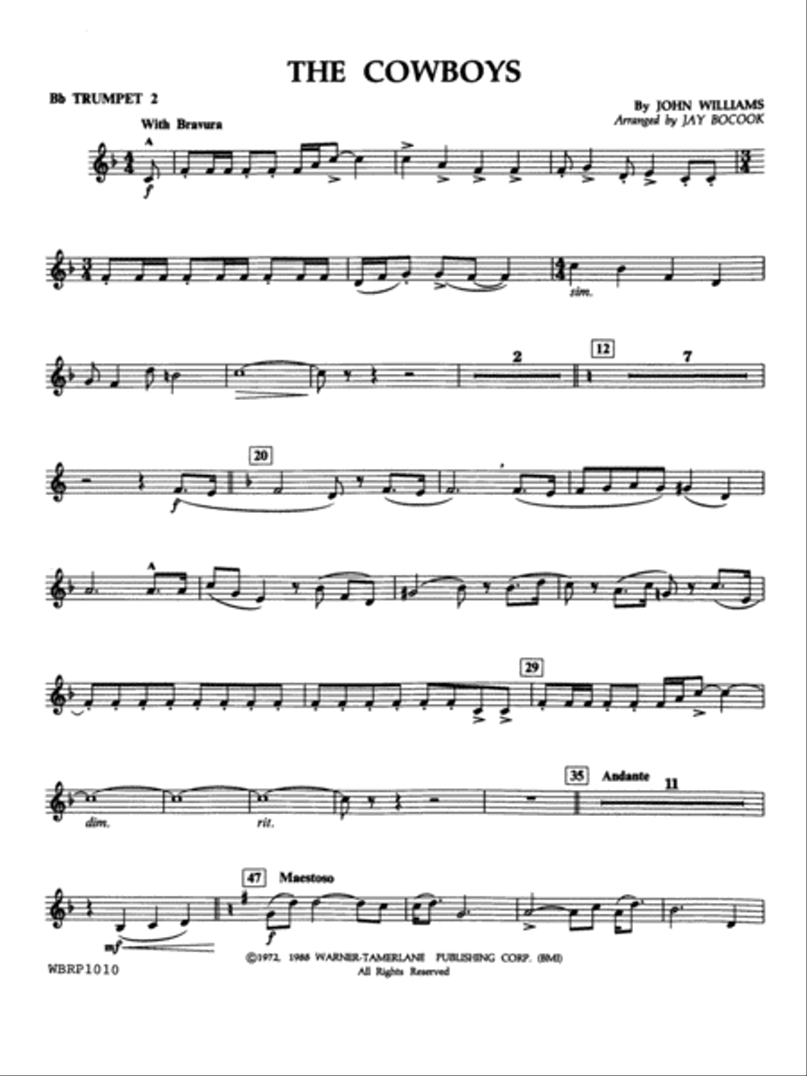 The Cowboys: 2nd B-flat Trumpet Concert Band scores gallery preview page 1