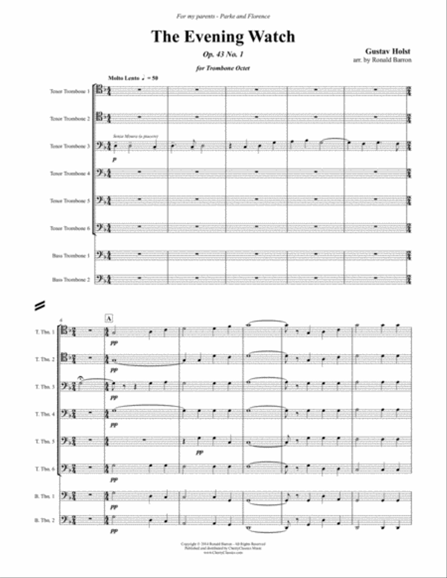 The Evening Watch for Trombone Octet Trombone scores gallery preview page 4
