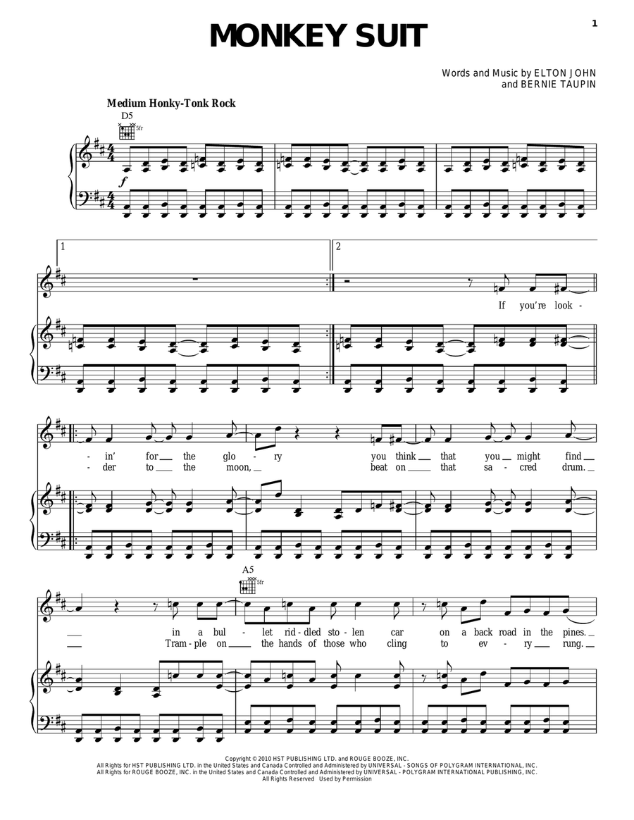 Monkey Suit Piano, Vocal, Guitar scores gallery preview page 1