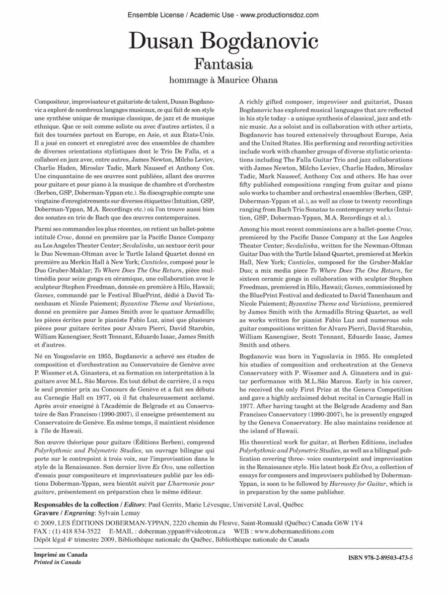 Fantasia Fantasia Classical Guitar scores gallery preview page 1