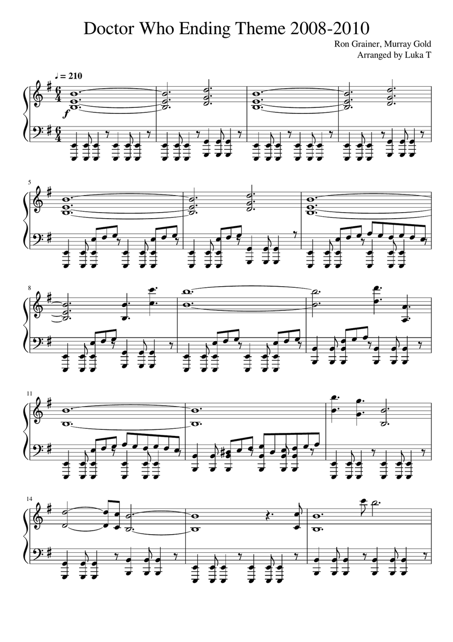 Doctor Who Theme Piano Solo scores gallery preview page 1