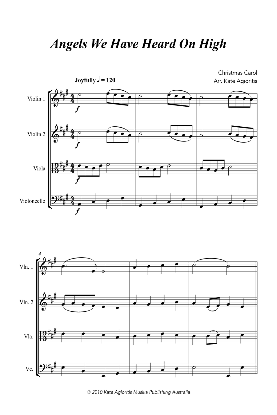 Angels We Have Heard on High - Jazz Carol for String Quartet String Quartet scores gallery preview page 3