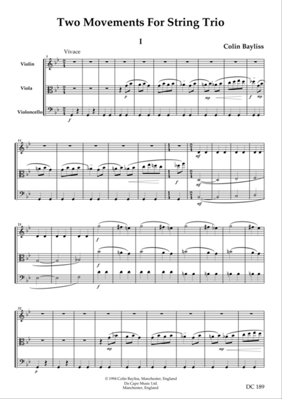 Two Movements for String Trio String Trio scores gallery preview page 1