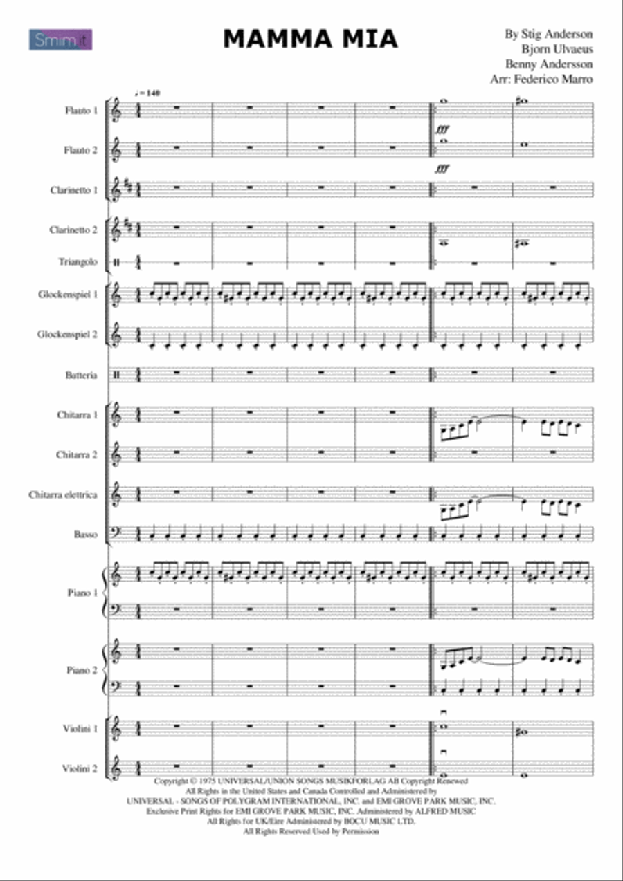 Mamma Mia Clarinet scores gallery preview page 1