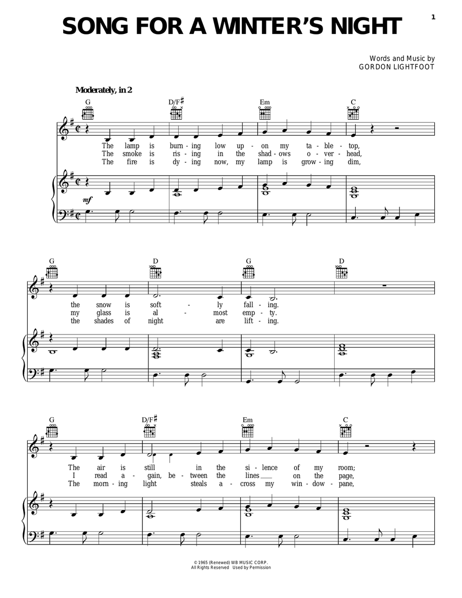 Song For A Winter's Night Piano, Vocal, Guitar scores gallery preview page 1