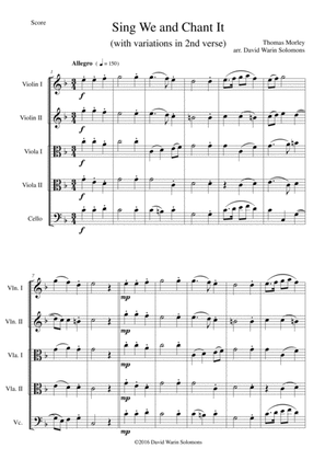 Sing we and chant it (with variations) for string quintet (2 violins, 2 violas and 1 cello)
