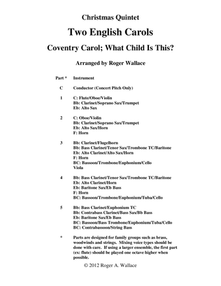 Two English Carols (Coventry Carol; What Child Is This?) - Clarinet Quintet