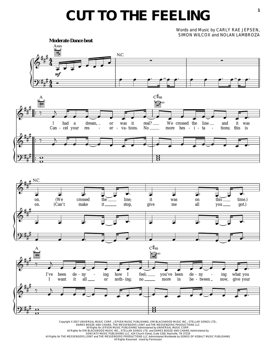 Cut To The Feeling Cut To The Feeling Piano, Vocal, Guitar scores gallery preview page 1