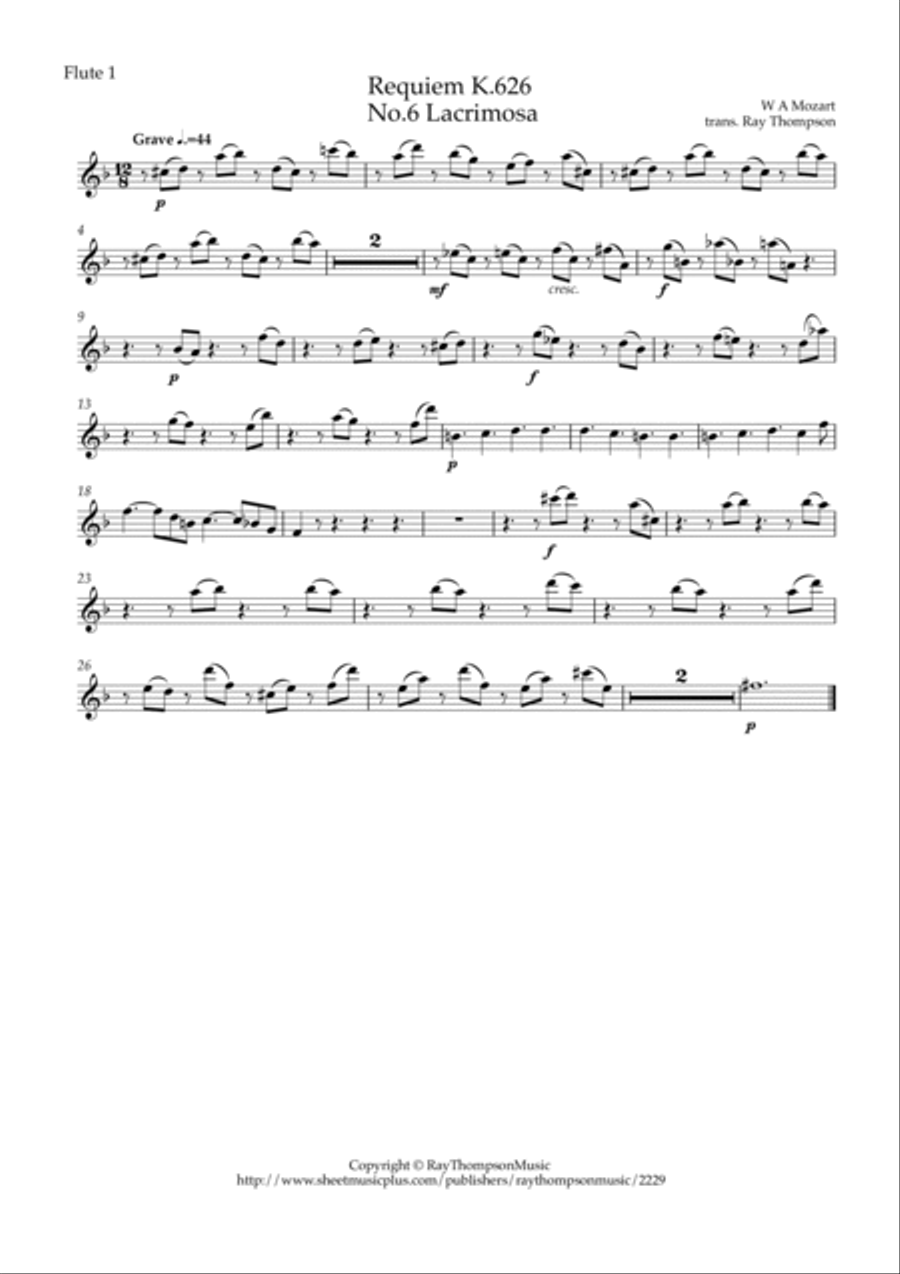 Mozart: Requiem in D minor K626 III.Sequenz No.6 Lacrimosa - symphonic wind Woodwind Quintet scores gallery preview page 6