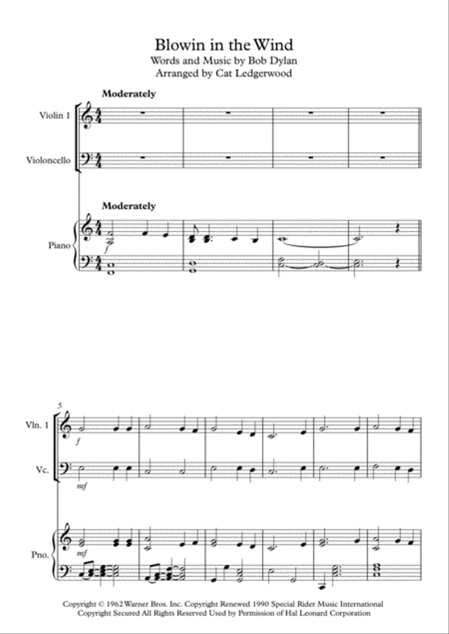 Blowin' In The Wind Piano Trio scores gallery preview page 1