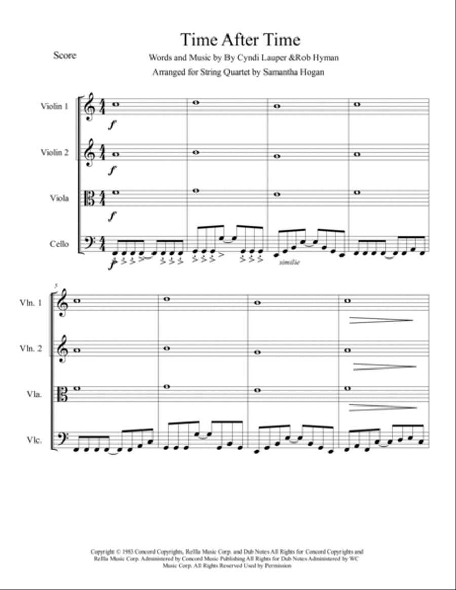 Time After Time String Quartet scores gallery preview page 3