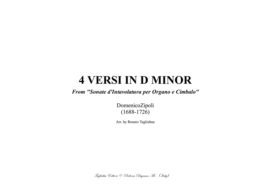QUATTRO VERSI IN D MINOR - D. Zipoli -From Sonate d’Intavolatura per Organo e Cimbalo Organ Solo scores gallery preview page 1