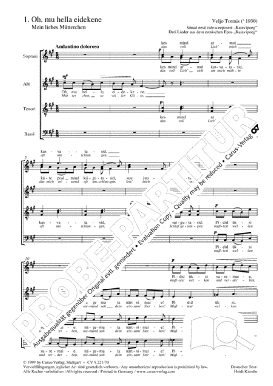 Veljo Tormis: Drei Lieder aus dem Epos (