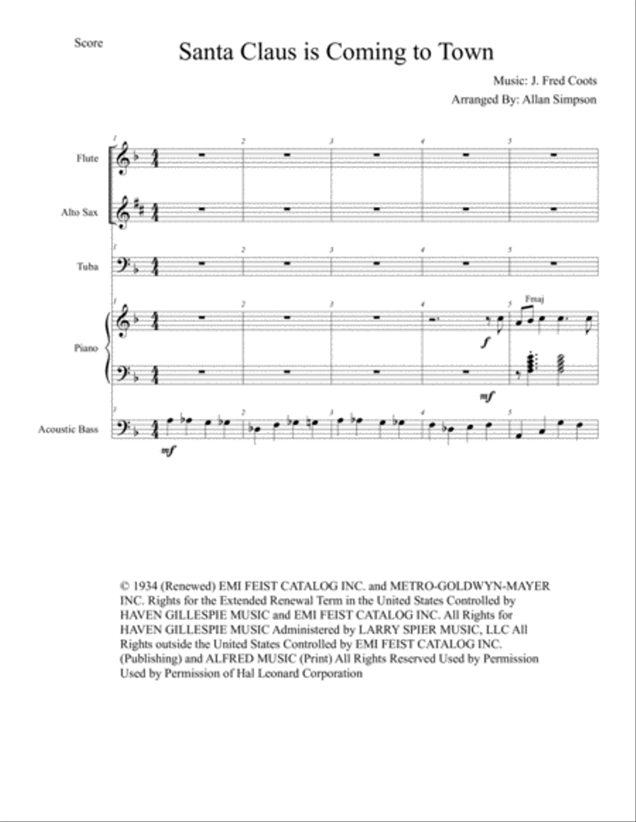 Santa Claus Is Comin' To Town Small Ensemble scores gallery preview page 1