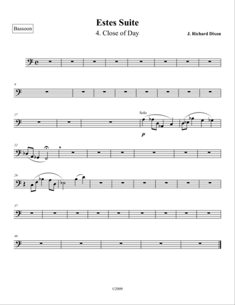 Close of Day, from Estes Suite-Bassoon Bassoon Solo scores gallery preview page 1