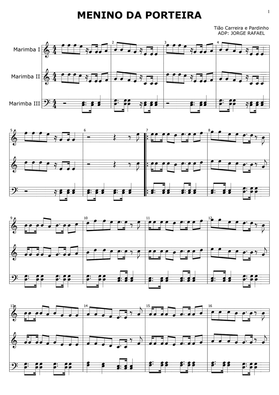 O Menino Da Porteira Marimba scores gallery preview page 1