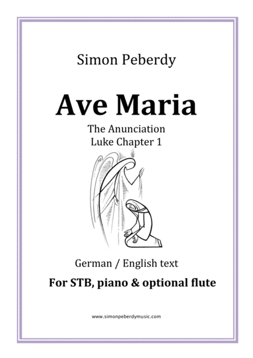 Ave Maria in B flat for STB voices, piano and optional flute. (The Annunciation, Luke Chapter 1) image number null