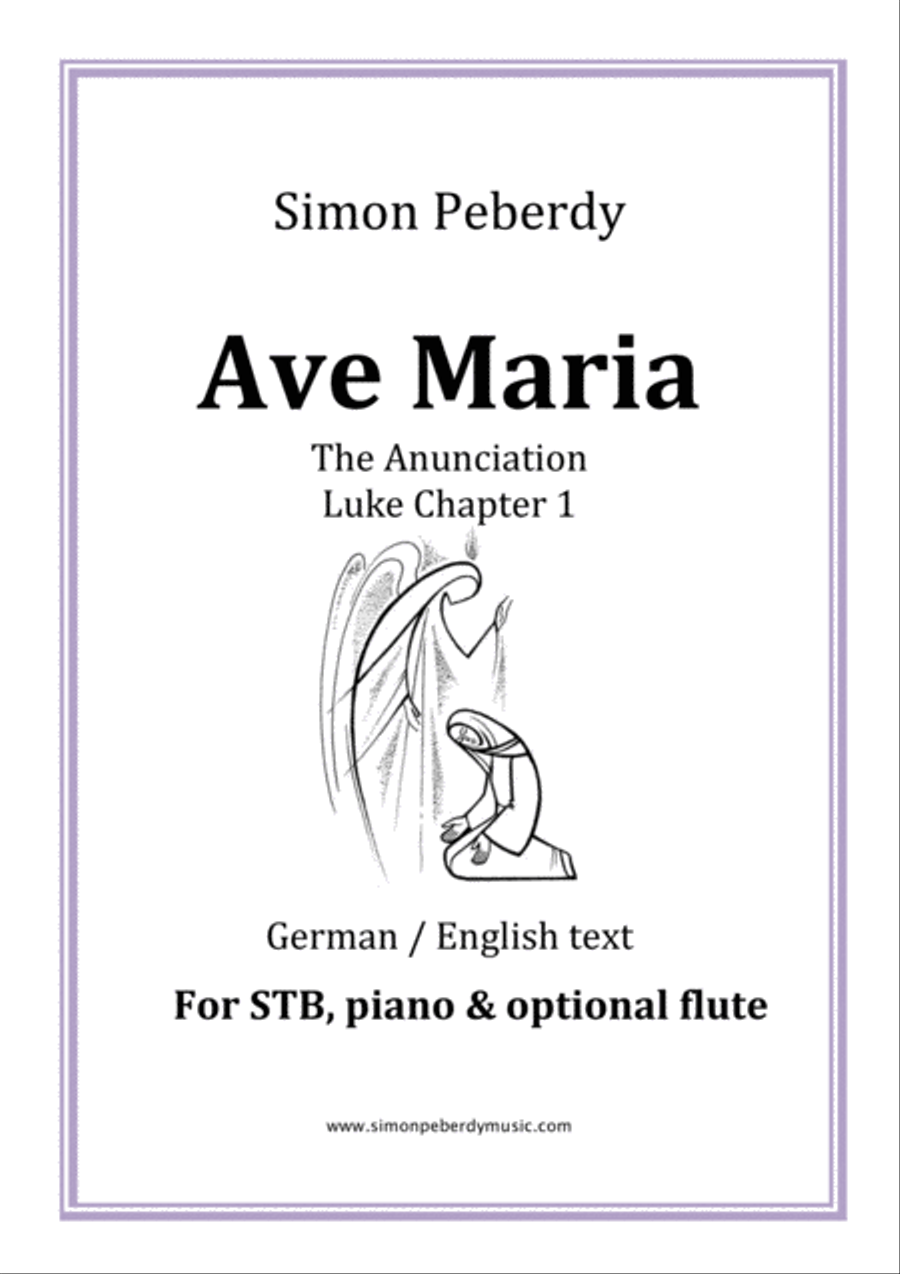 Ave Maria in B flat for STB voices, piano and optional flute. (The Annunciation, Luke Chapter 1) STB scores gallery preview page 1