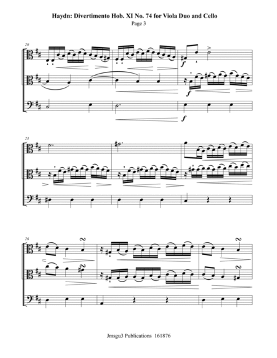 Haydn: Divertimento No. 74 for Viola Duo & Cello String Trio scores gallery preview page 3
