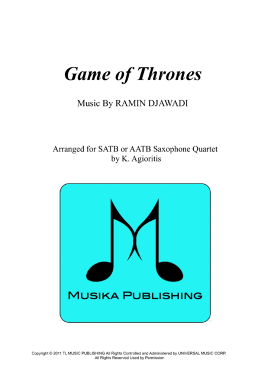 Game Of Thrones Saxophone Quartet scores gallery preview page 1