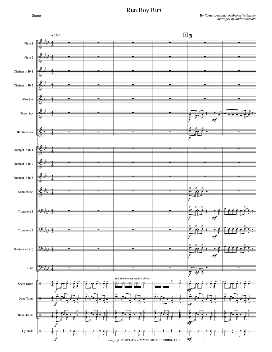 Run Boy Run Marching Band scores gallery preview page 1