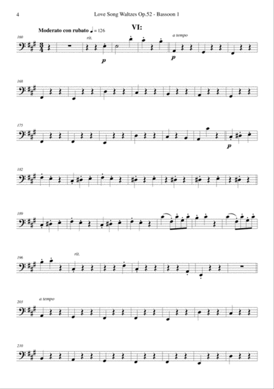 Brahms - Love Song Waltzes Op.52 for Choir and Chamber Orchestra - Bassoon 1 Choir scores gallery preview page 4