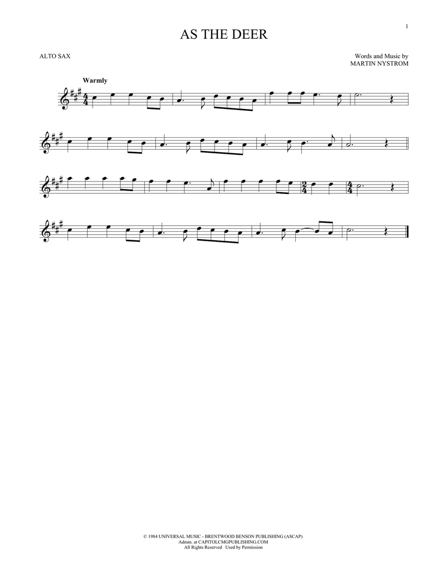 As The Deer As The Deer Alto Saxophone scores gallery preview page 1