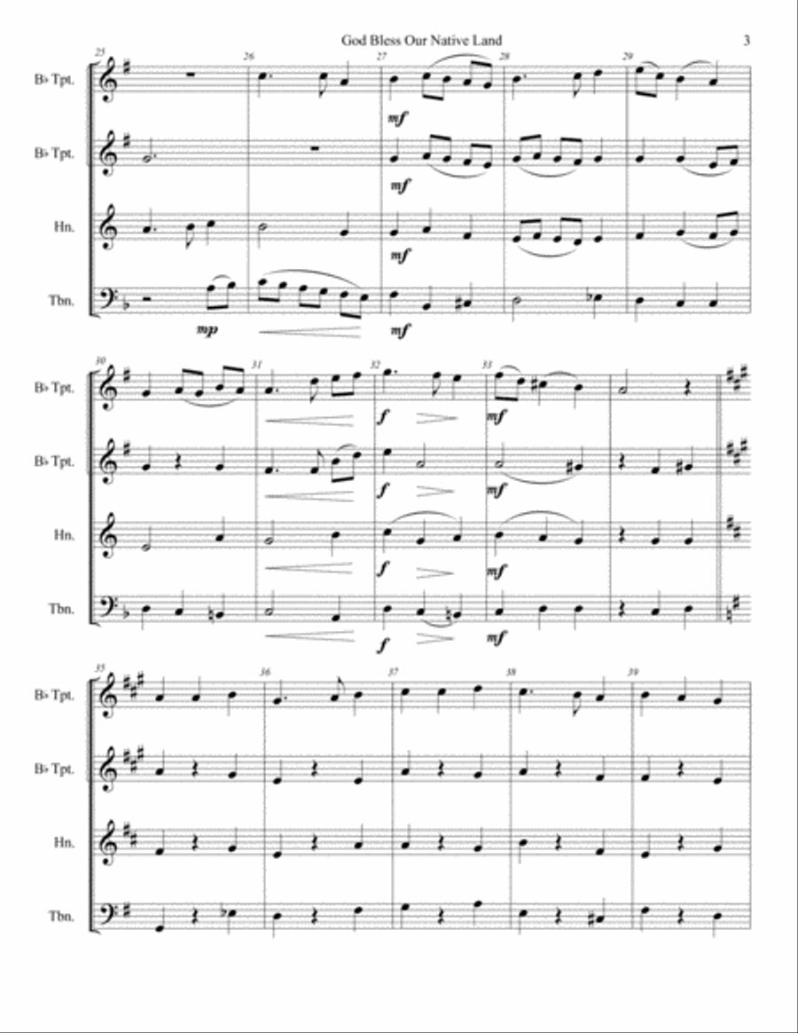 God Bless Our Native Land/ My Country, 'Tis of Thee (for Brass Quartet/Ensemble) Brass Quartet scores gallery preview page 6