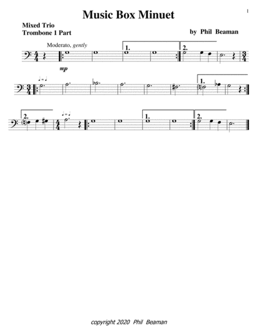 Music Box Minuet-1 Bb Clarinet-2 Trombone trio image number null