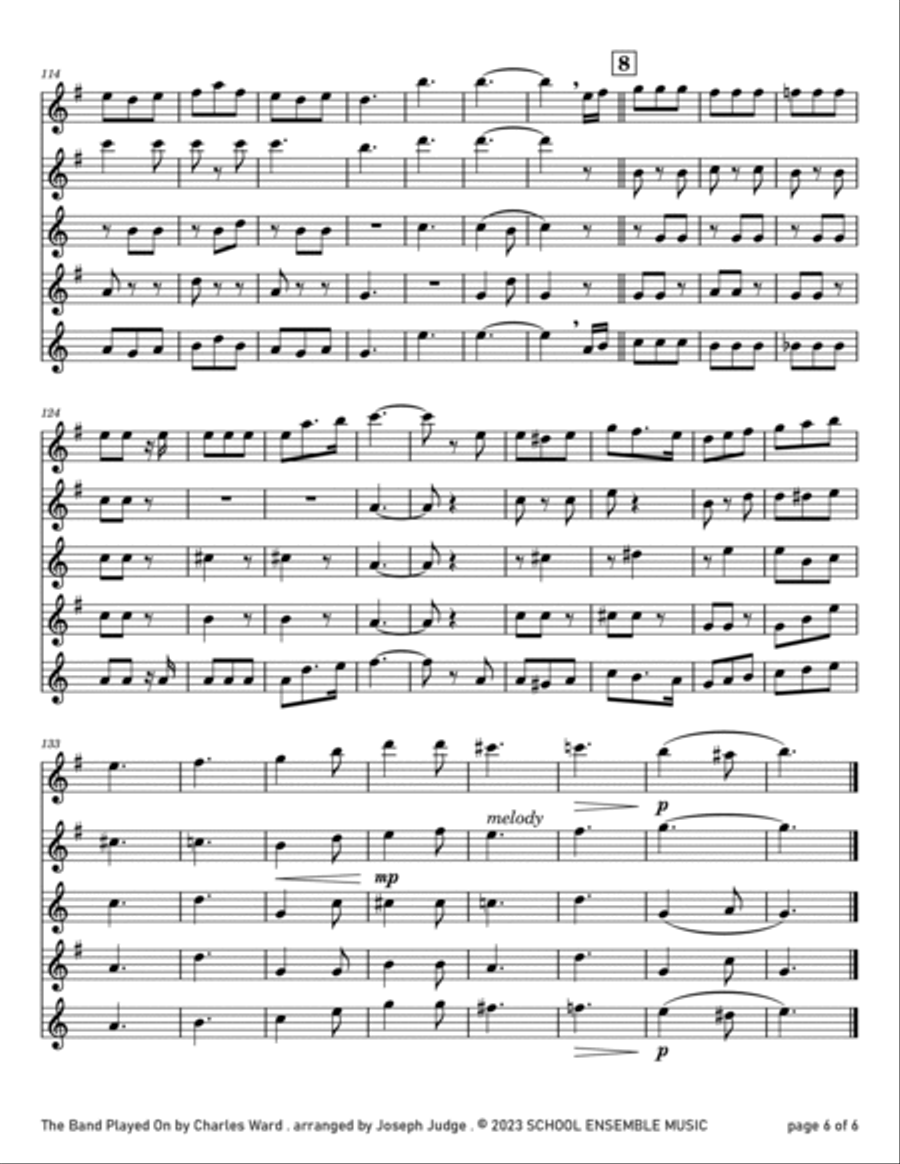The Band Played On by Ward for Saxophone Quartet in Schools Saxophone Quartet scores gallery preview page 6