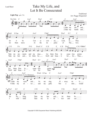 Take My Life, and Let it Be (Key of C - Db) Lead Sheet_Vocal