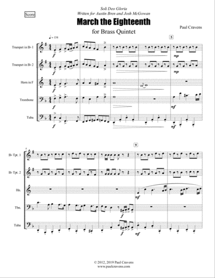 March the Eighteenth (Brass Quintet) Brass Quintet scores gallery preview page 3