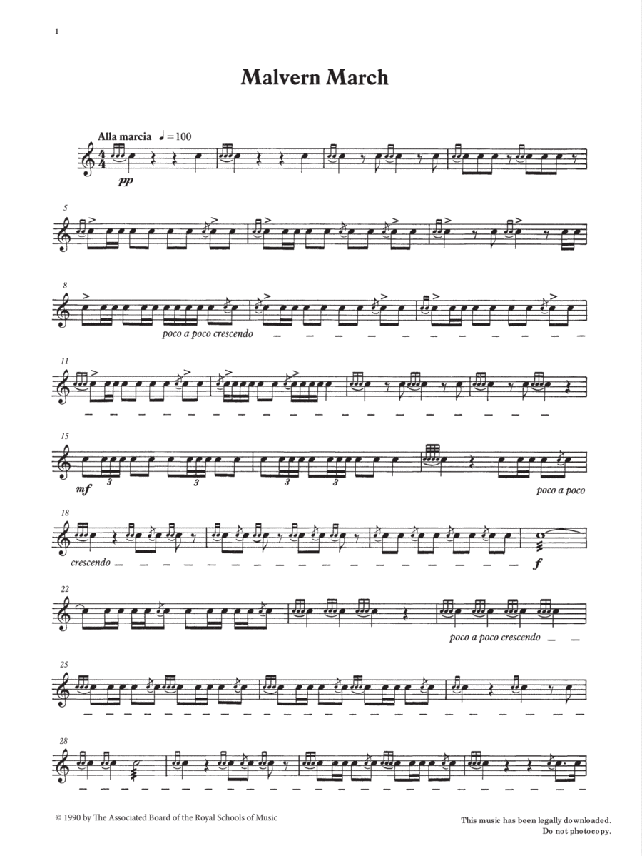 Malvern March from Graded Music for Snare Drum, Book III Percussion scores gallery preview page 1