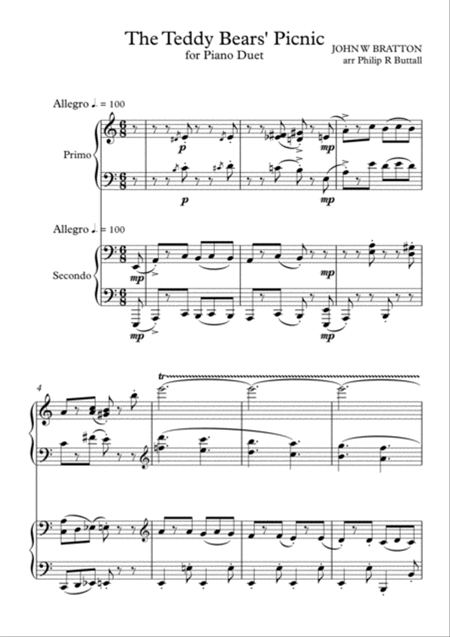 The Teddy Bears' Picnic (Piano Duet - Four Hands) Piano Duet scores gallery preview page 2