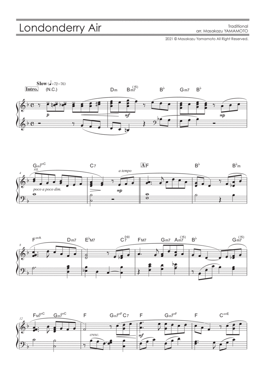 Londonderry Air (Danny Boy) [Piano solo / intermediate] image number null
